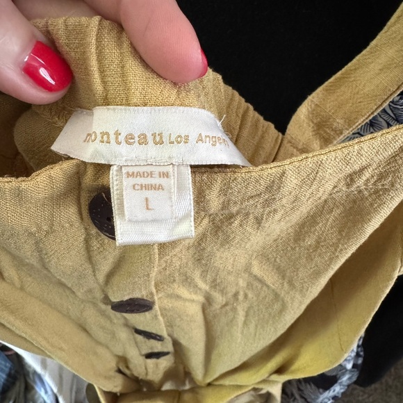 Monteau mustard color linen dress with belt size large - Picture 3 of 5